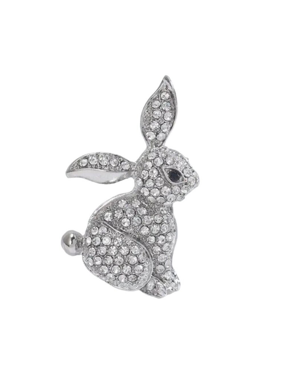 Rabbit Easter Bunny Brooch Silver Tone with Rhinestone Crystals